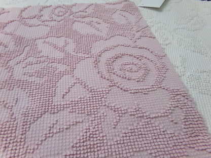 Dusty Rose Vintage Hobnail Chenille Fabric Piece Cabbage Rose Reversible Shadow Design 18x24"