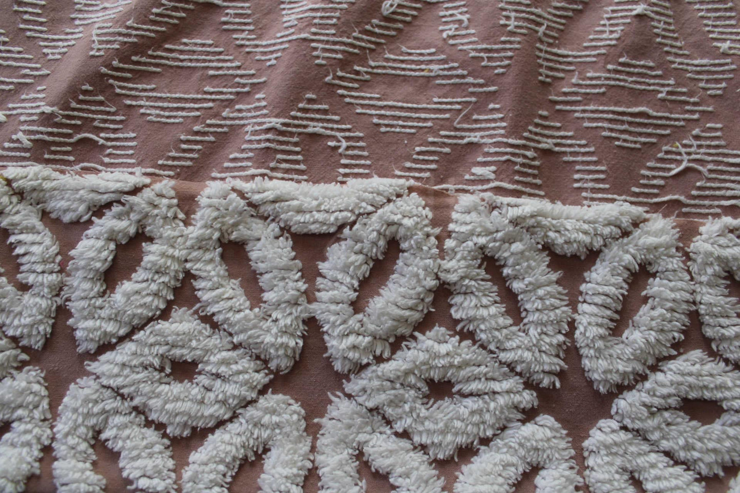 Mocha Daisy Vintage Chenille Fabric, 19" x 25"' inch piece, 100% Cotton, Big Fluffy White Daisies