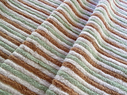 vintage striped chenille fabric in cocoa puff & mint green velvety soft stripes, 18" x 24" cut piece