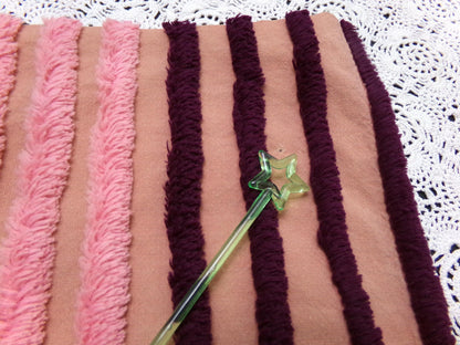 Transitional Stripe Vintage Chenille Bedspread Fabric 15x24" Unique Plush Sewing Material