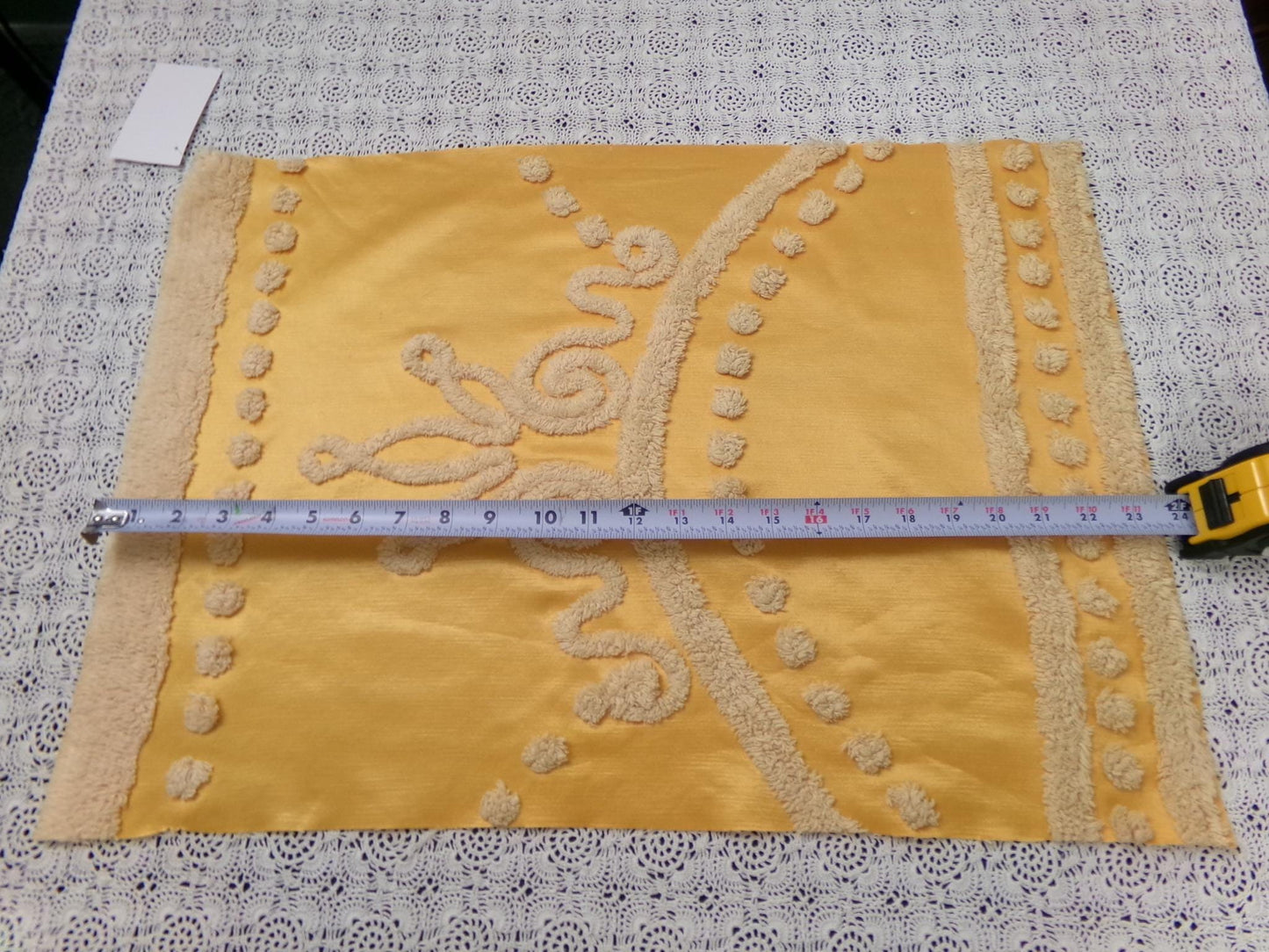 Shabby Gold Satin Vintage Chenille Tufted Fabric Swag Scroll 23x16"