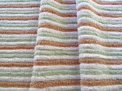 vintage striped chenille fabric in cocoa puff & mint green velvety soft stripes, 18" x 24" cut piece