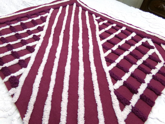 Dramatic Vintage Chenille Fabric, split road design, sewing craft quilt material 20" x 24" piece