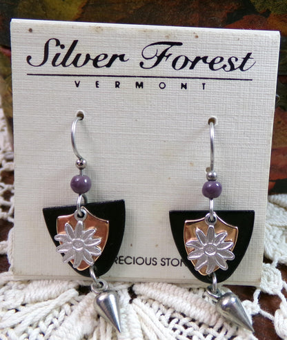 Vintage Silver Forest Earrings Dagger Daisy Pierced Dangle Boho Style Jewelry