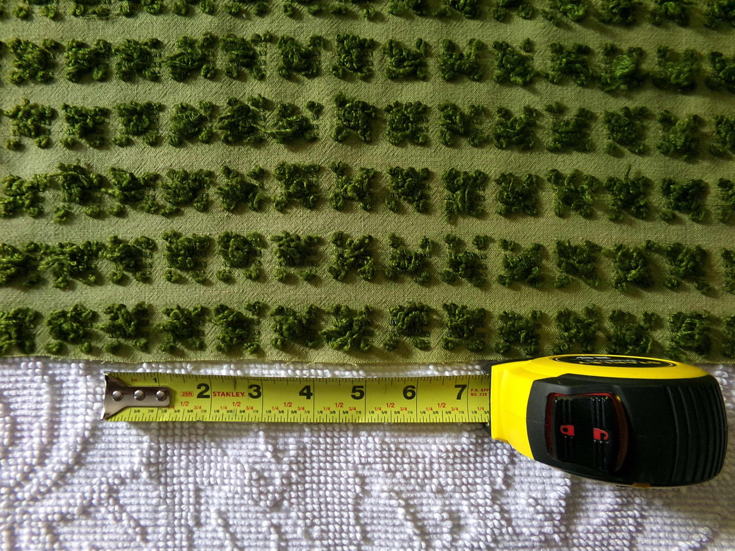 Hippie Chic Vintage Green Rosebud Chenille Fabric, Boho Rose Design