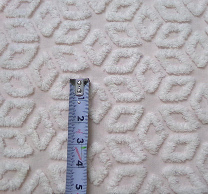 Whisper Pink & White Vintage Chenille Fabric Piece 18x24" Wedge Snowflakes