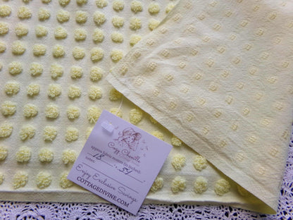 Happy Little Pops Vintage Chenille Material, Cheerful Yellow Nubby Popcorns Fabric, 18" x 34" inch Piece, Uplifting in Handmade Quilts