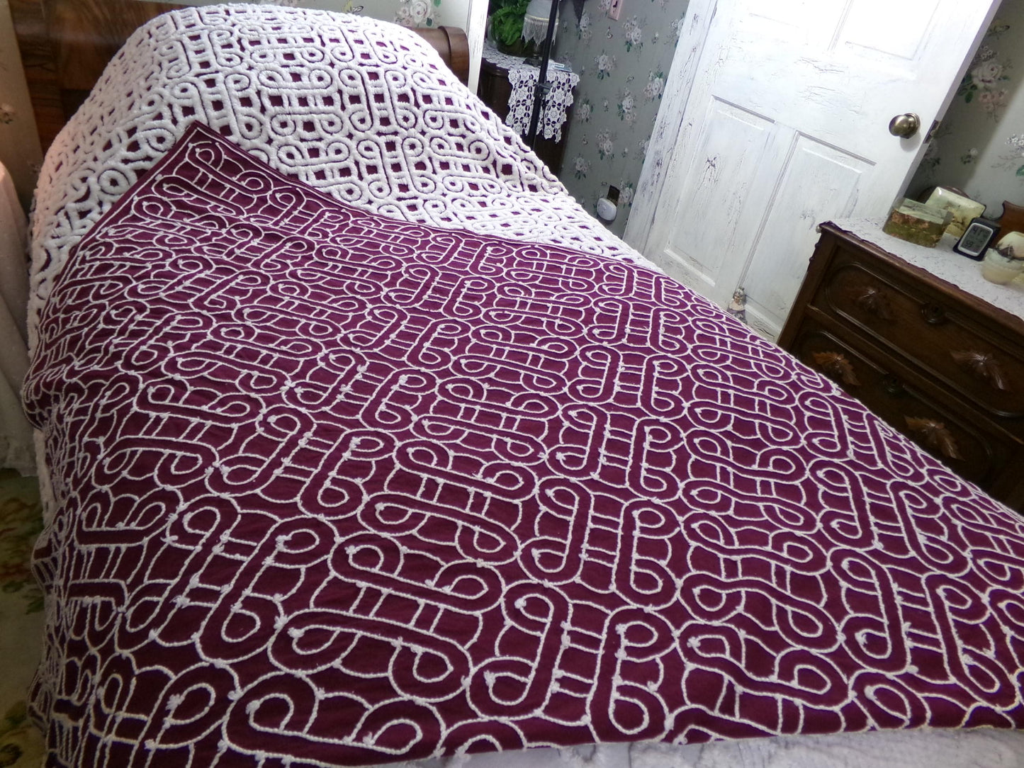 Vintage SuperTuft Chenille Bedspread NOS Rare Celtic Knot Hofmann Textiles USA Paper Tag, Full Size