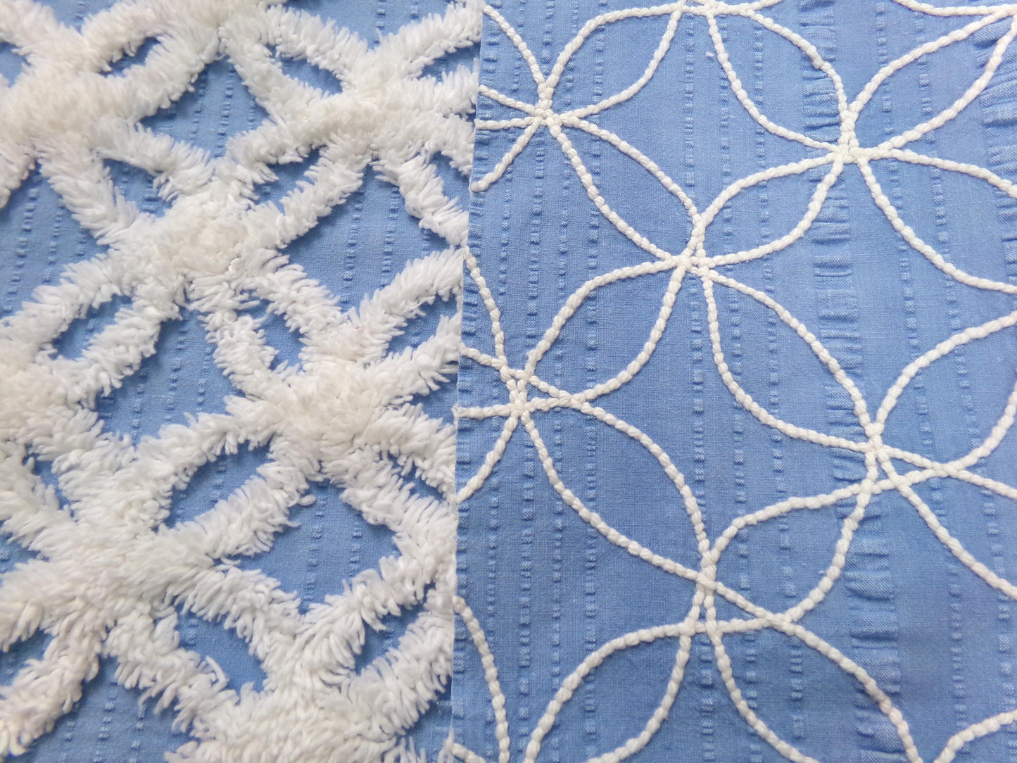 Vintage Blue & White Chenille Fabric, Snowflakes in the Sky, Quilt Material 18" x 24" Piece