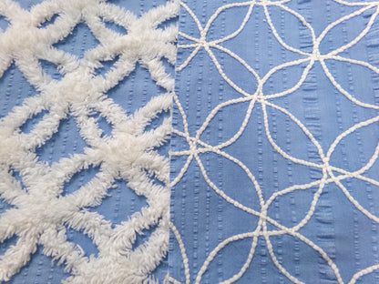 Vintage Blue & White Chenille Fabric, Snowflakes in the Sky, Quilt Material 18" x 24" Piece