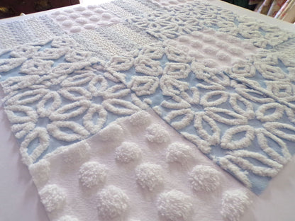coastal winds vintage chenille fabric squares, set of 16 blue & white cotton 6" quilt blocks, nice texture for sewing, crafts, quilting
