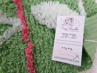 Pink Lollipop Vintage Style Chenille Fabric, terrytuft apple green sewing craft quilt material, 17" x 28" piece