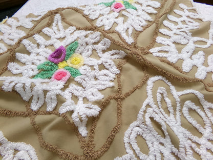 Frosted Chocolate Cake Vintage Chenille Fabric, Sewing Quilt Material 27" x 24" Piece