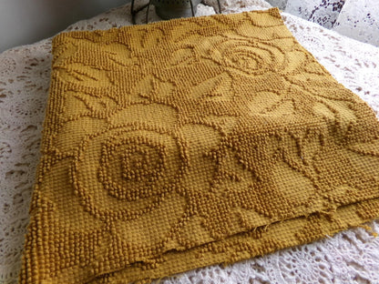 Boho Rose Vintage Chenille Fabric, Saturated Harvest Gold Woven 21x24" Piece