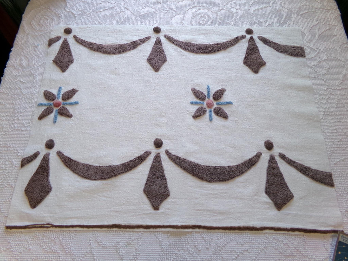 country prim vintage chenille fabric, chocolate swags vintage texturized cotton 18" x 24" cut piece, great for pillows, quilting & crafts