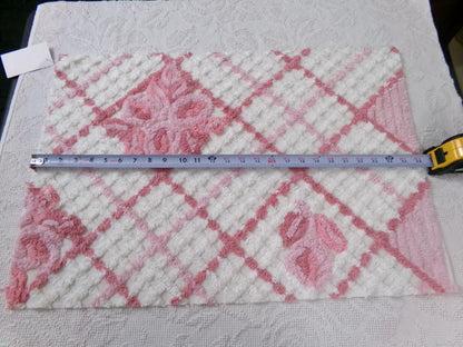 white & pink rose vintage chenille bedspread fabric, cottage chic quilt material, 18" x 25" piece
