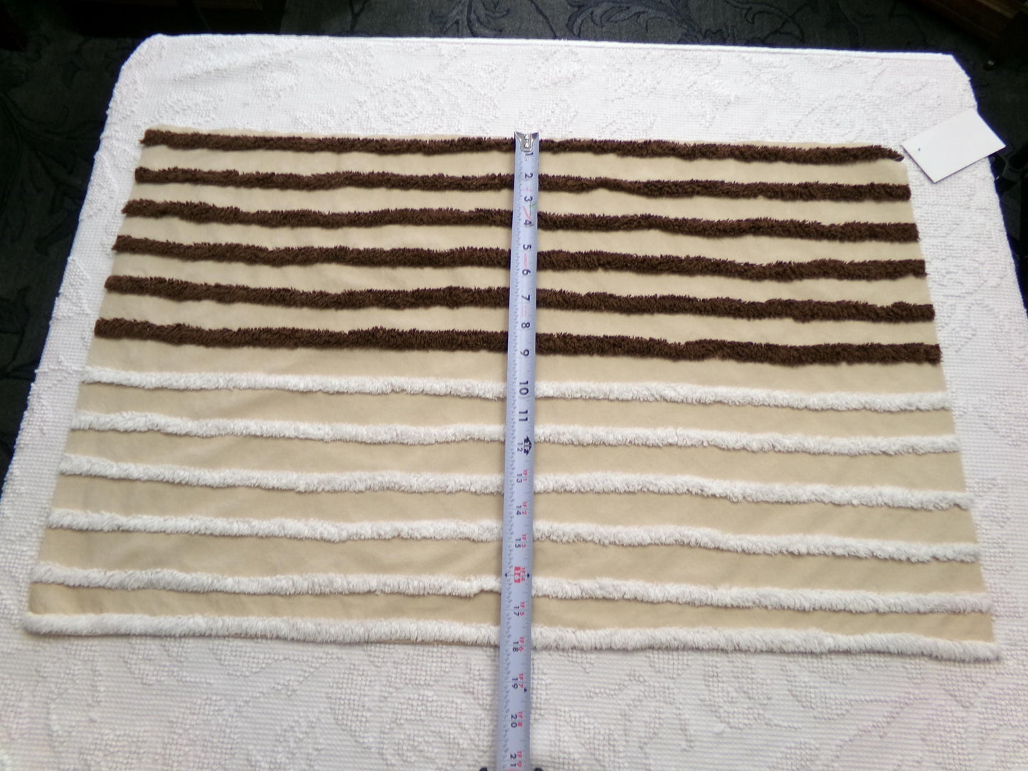 split road vintage chenille fabric, tufted contrast design, 17" x 27" unique piece of quilt material