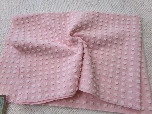 girly pink white pops vintage chenille fabric, cute popcorn design, 24" x 18" piece of quilt & sewing material