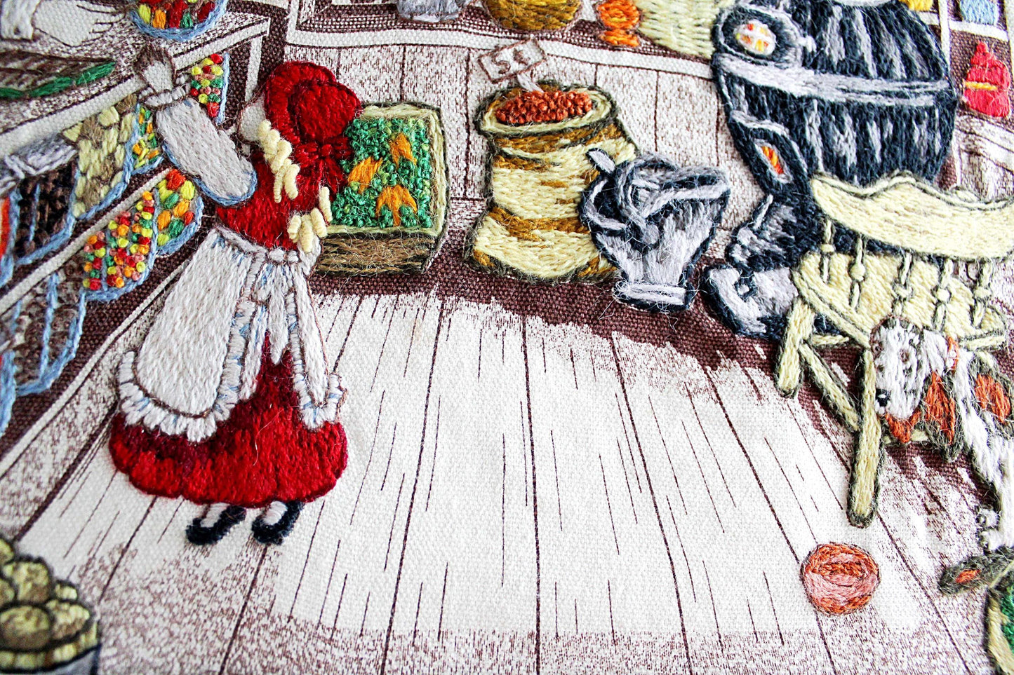 Old-Fashioned Country Store Crewel Embroidery Piece, "Penny Candy" Completed Stitchery, Vintage Paragon Needlecraft, Outstanding Needlework