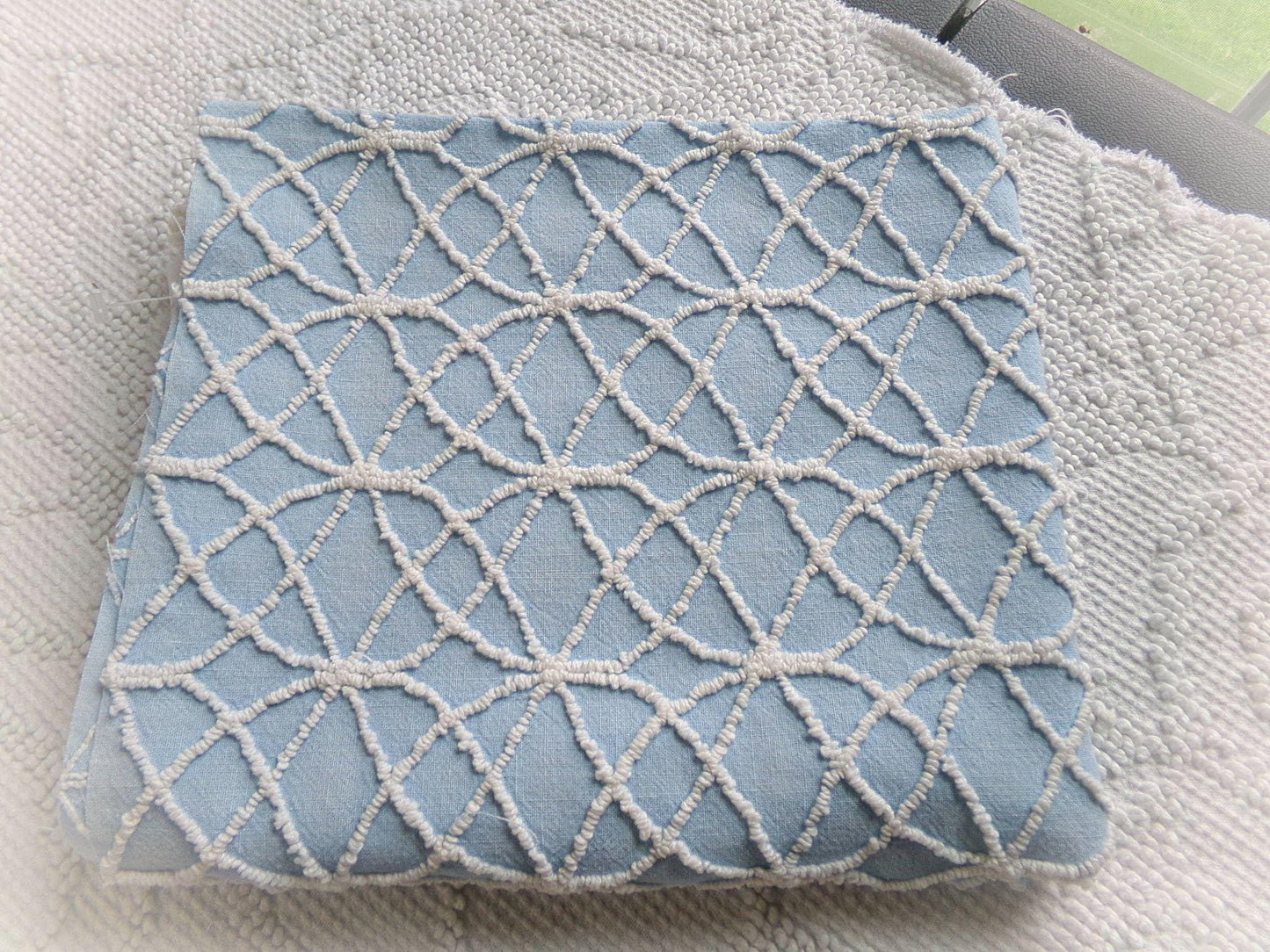 shabby weathered blue chenille fabric, vintage quilt material, 16.5" x 24" lightweight cotton piece