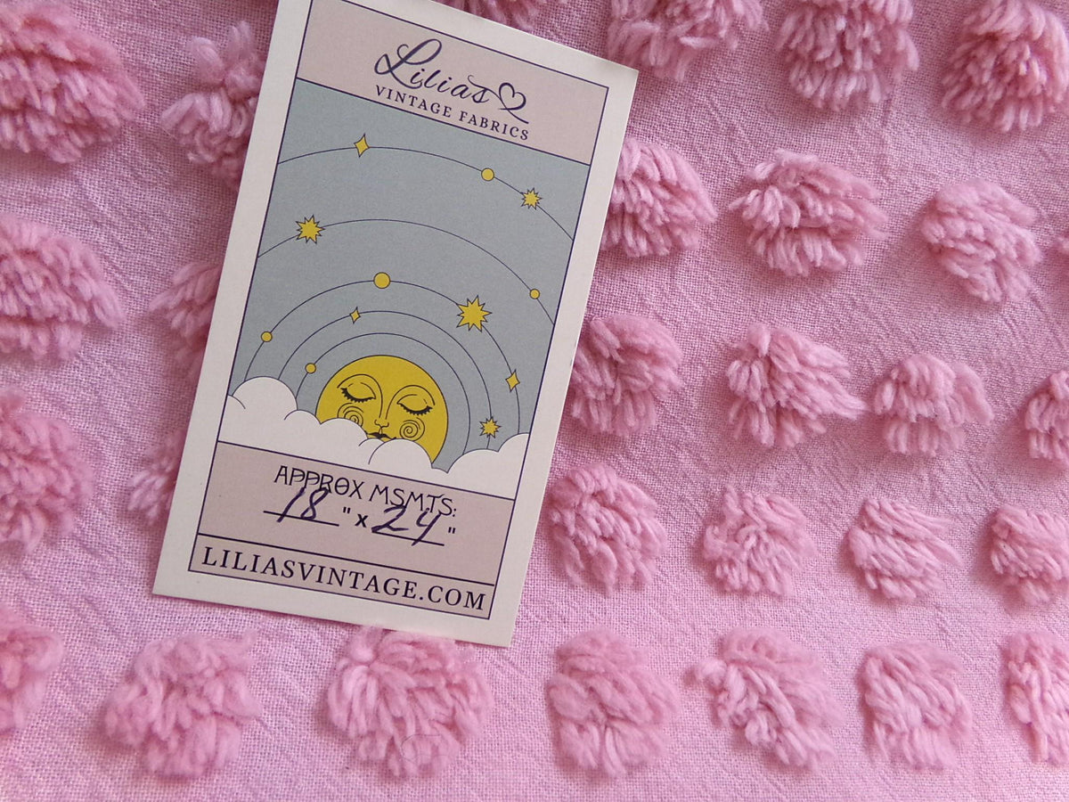 Pink Puffer Pops Vintage Chenille Fabric, Windswept Bobble Tufts, 18x24"