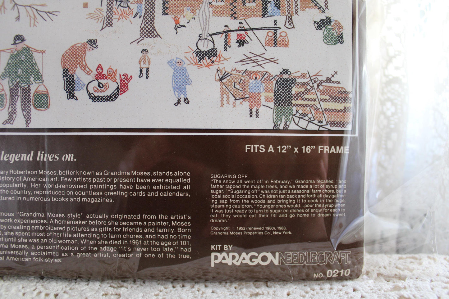 SUGARING OFF Cross Stitch Stitchery Kit, Vintage Grandma Moses Design, Paragon Needlecraft Embroidery 0210 from 1983