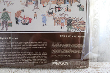 SUGARING OFF Cross Stitch Stitchery Kit, Vintage Grandma Moses Design, Paragon Needlecraft Embroidery 0210 from 1983
