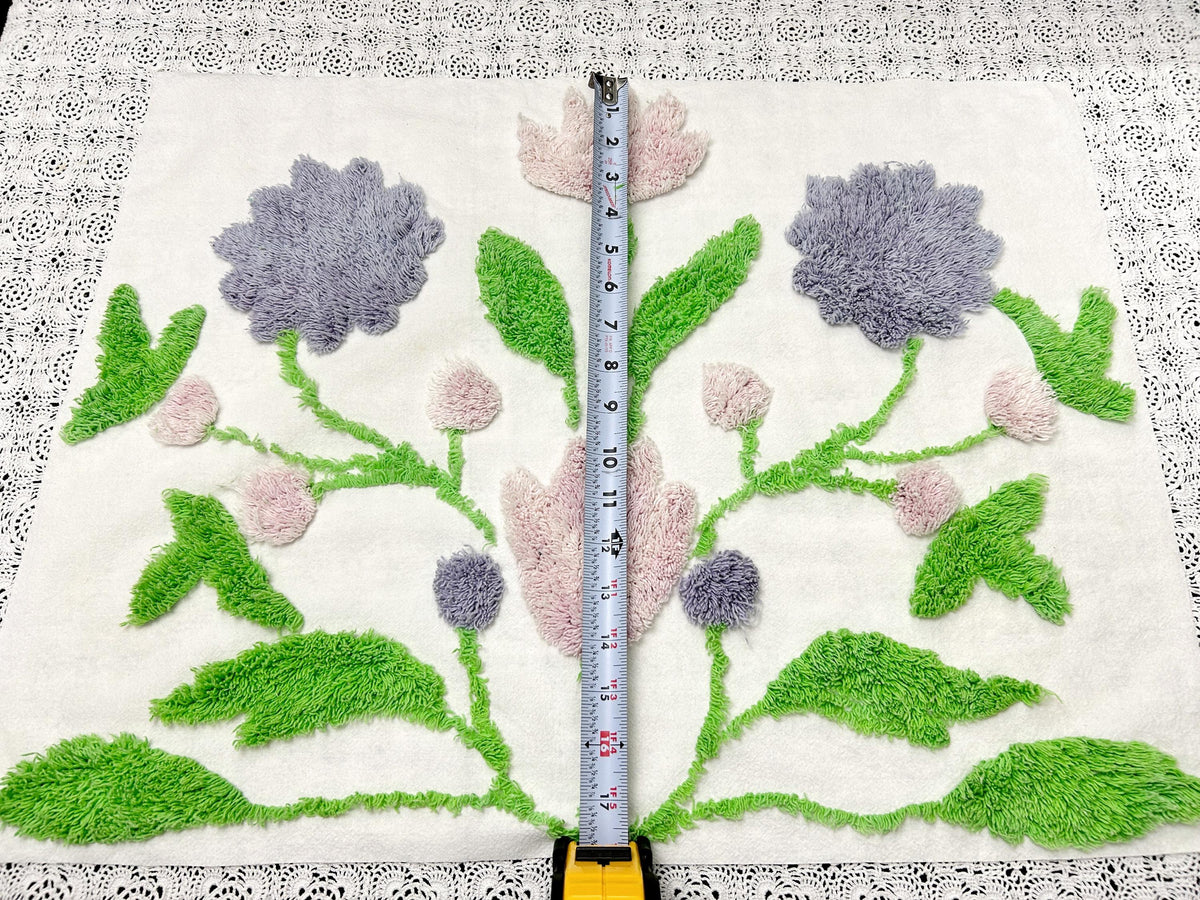 Vintage Spring Floral Chenille Fabric, Plush Flowers & Greenery 18x24"