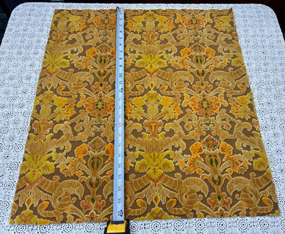 Boho Vintage Cut Velvet Fabric, Copper Brown Tapestry Style Chenille Material, 24x21" Pc