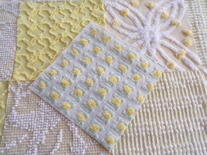 Cheerful Chenille Quilt Squares Set from Vintage Bedspread Fabric, 17 Blocks, 6" x 6" inch, Sunny Yellows