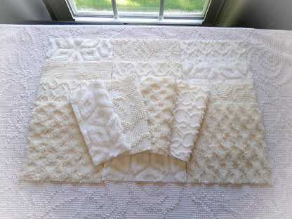 contemporary neutrals vintage chenille fabric squares, set of 16 natural 6" blocks for crafts, sewing
