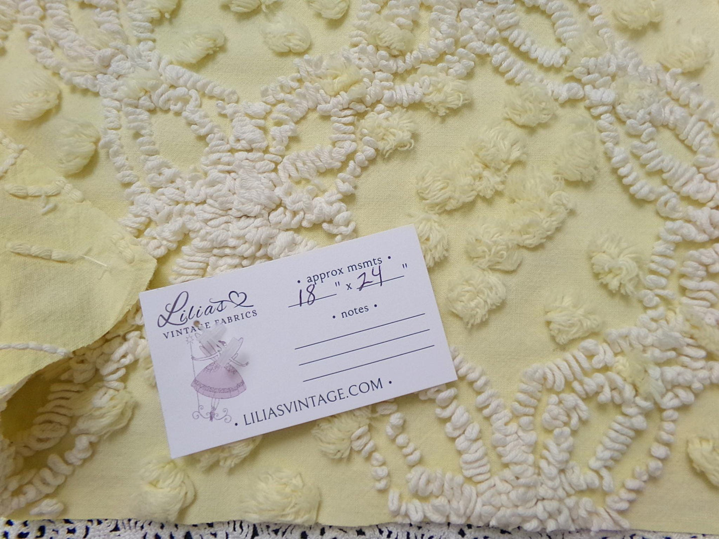 Cheerful Vintage Chenille Bedspread Fabric sunny yellow quilt material 20" x 24"
