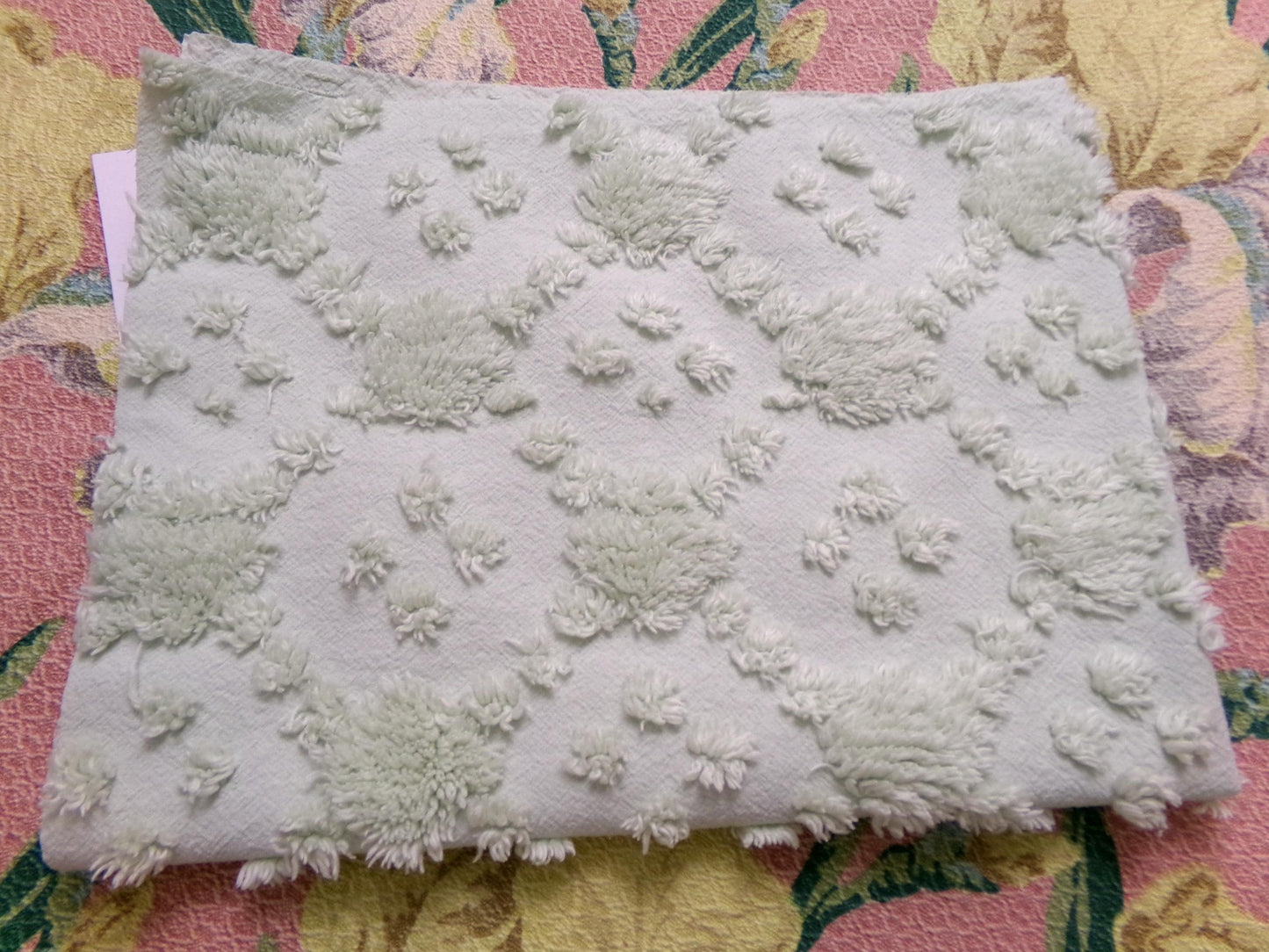 fluffy green vintage style chenille fabric, versatile sewing & quilt material, 19" x 24" piece