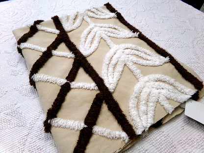 laurel leaf vintage chenille fabric: contrast brown crosshatch cotton sewing material for quilting, crafts, 26" x 22"