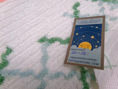 Unique Vintage Chenille Bedspread Fabric, Geometric Floral 20" x 24" piece sewing material