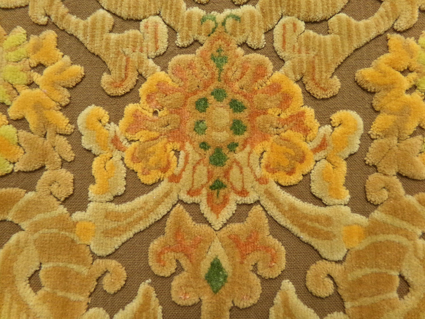 vintage Bates cut velvet fabric, earthy coppertone boho tapestry style design, 24" x 22" piece for wallhanging, small bags