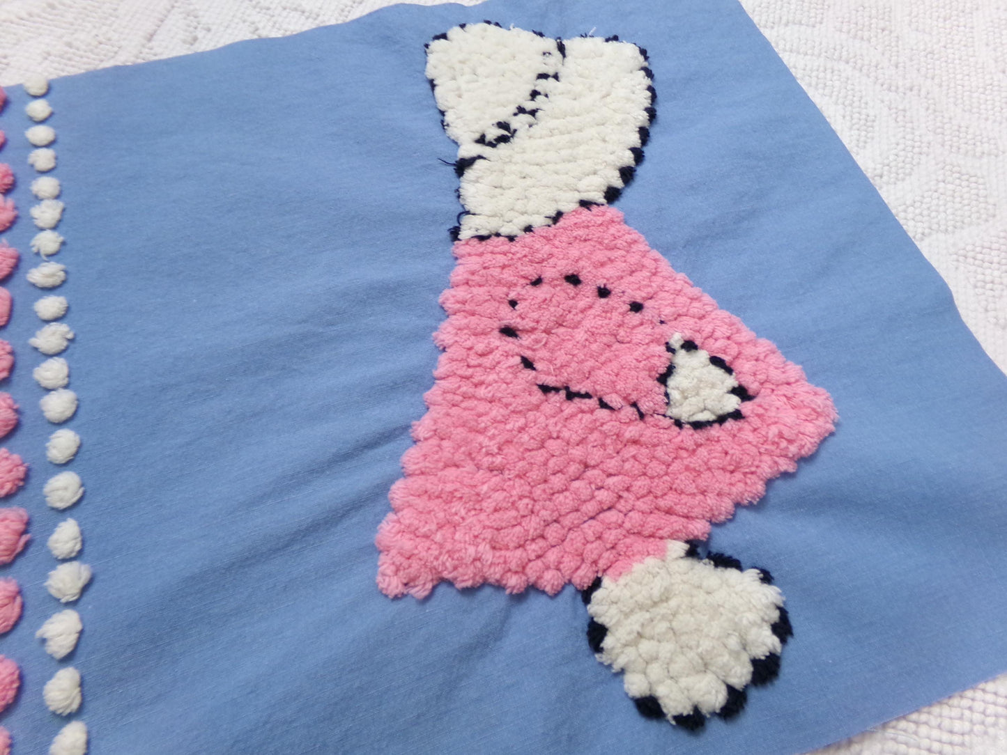 lone little girl vintage chenille bedspread fabric, quilt sewing material, 12" x 17.5"