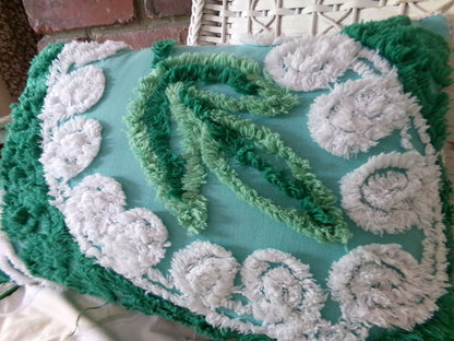 Botanical Leaf Pillow Cover & Insert, 12" x 16", REVERSIBLE Accent Pillow Designed from Vintage Chenille Bedspread Fabric, Shabby Home Decor