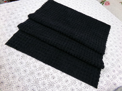 Black Vintage Chenille Fabric 18x24" Plush Waffle Grid Quilt Material