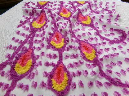 bold dimensional peacock feathers vintage chenille bedspread fabric 20" x 20"