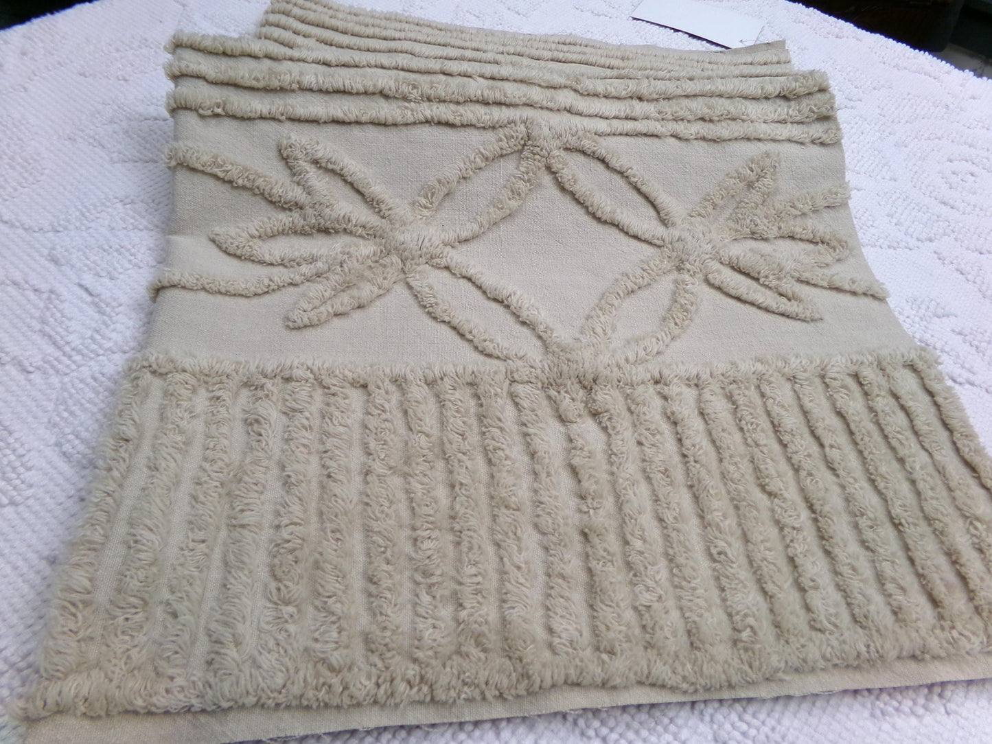 Mocha Sands Vintage Chenille Fabric, Simple Star Floral Sewing & Quilt Material 26" x 20" Piece