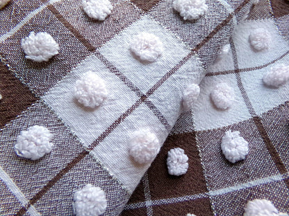 vintage chenille fabric: 18" x 24" cut piece of brown & white popcorn cotton material for quilting, sewing cute teddy bears