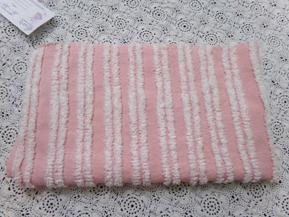 Pink White Double Stripe Vintage Chenille Bedspread Fabric Cottage Chic 14x24" Piece