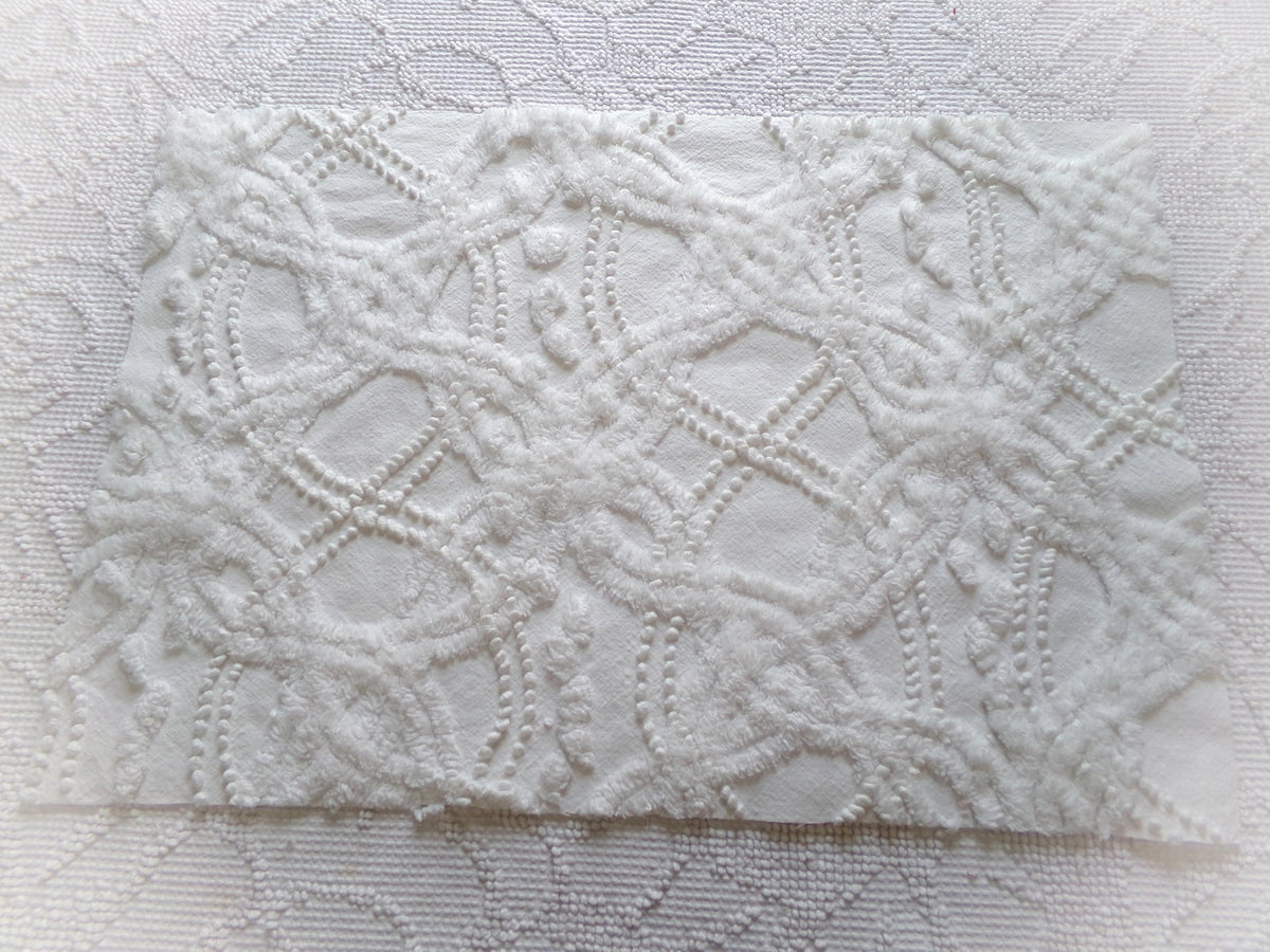 White Infinity Links Vintage Chenille Bedspread Fabric, 12x18" Piece