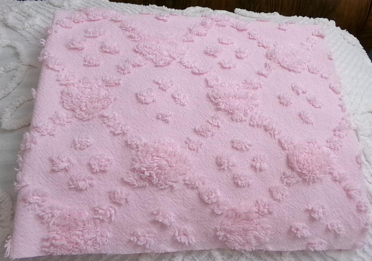 Soft Pink Vintage Style Chenille Fabric, Diamond Lattice Pops, 18x24" Piece