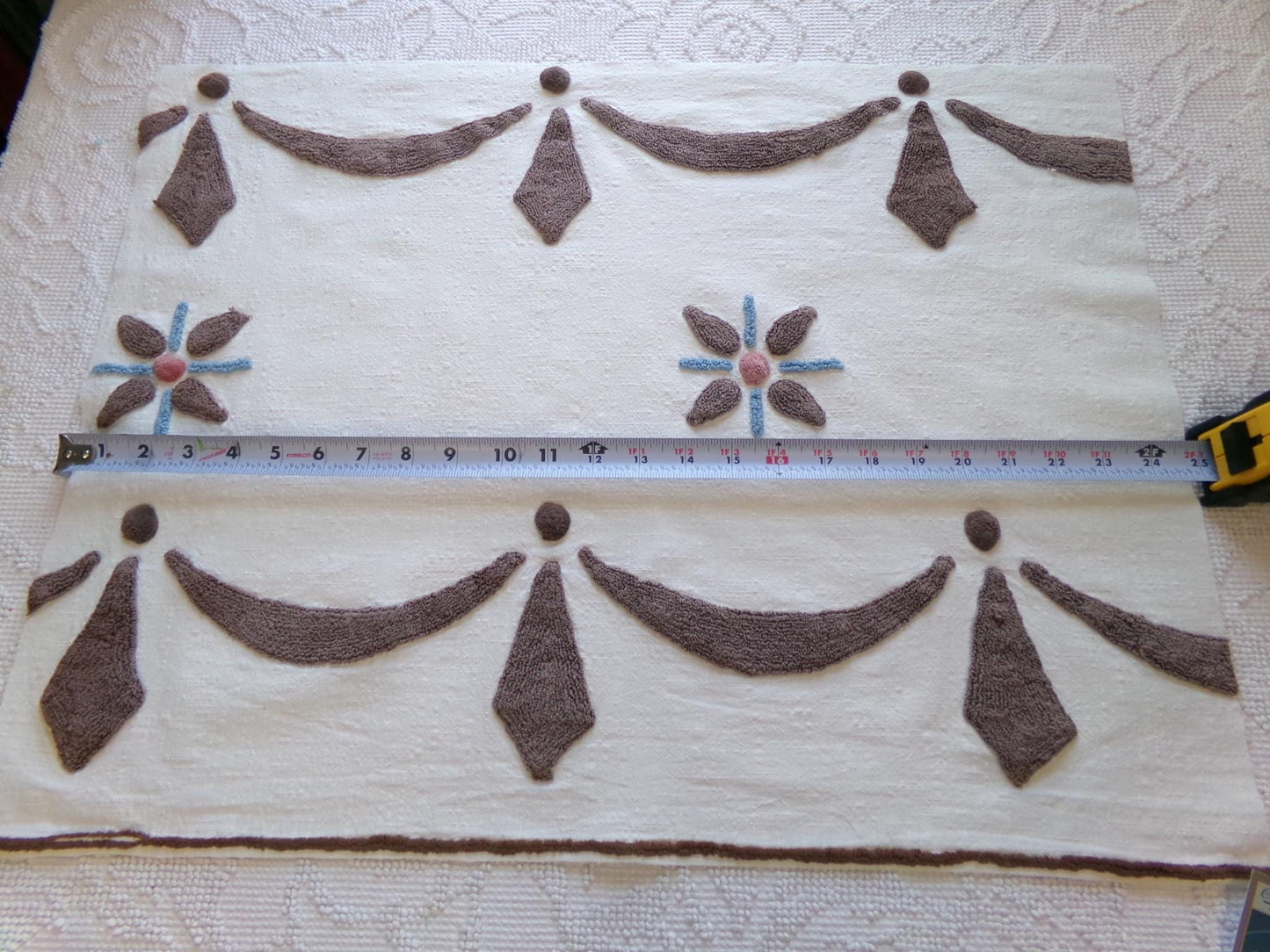 country prim vintage chenille fabric, chocolate swags vintage texturized cotton 18" x 24" cut piece, great for pillows, quilting & crafts