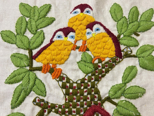 Boho Vintage Owl Embroidery Crewel Wall Hanging Paragon Stichery 0420, 17.5x21"