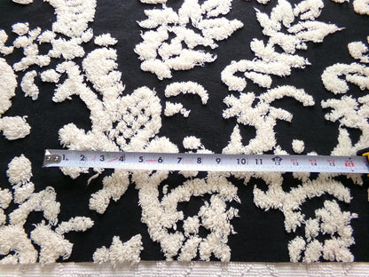 sophisticated black vintage style chenille fabric, cream gothic design, 25" x 18" cut piece of sewing & quilt material