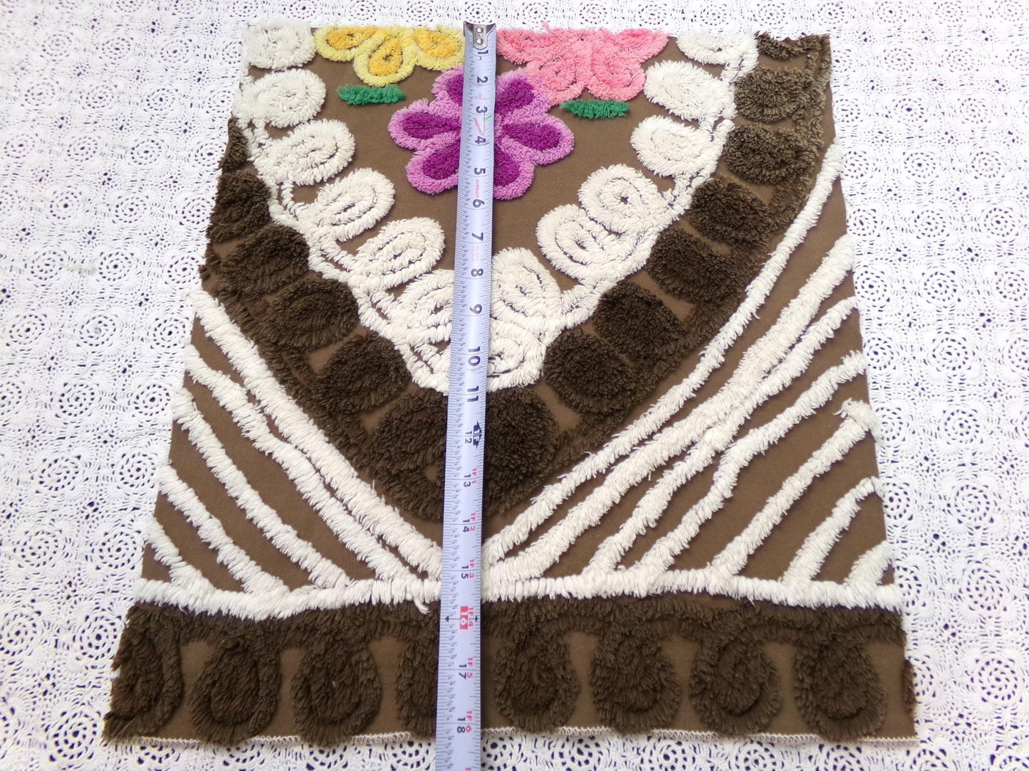 chocolate cake vintage chenille bedspread fabric 16x17.5"