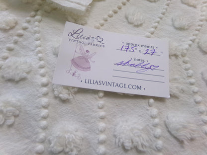 Creamy Pearl Pops Vintage Chenille Bedspread Fabric 17.5x27" Piece Quilt Material
